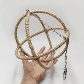 Parrot Globe Rope Swing Parrot Stand Perch Toy Portable (Large, Wood Color)