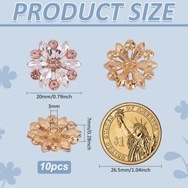 FINGERINSPIRE 10PCS Rhinestone Shank Buttons 20mm in Diameter Light Rose Rhinestone Buttons Flower Shape Rhinestone Buttons for Sewing Alloy Rhinestone Jewelry Buttons for DIY Clothes Hat Decoration