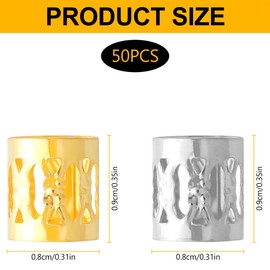 Lotsdonxia 50 Pcs Hair Beads Dread Locks Rings – Adjustable Metal Dreadlocks Beads, 25 Silver and 25 Gold Hair Cuffs for Braiding and Hair Decoration