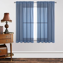 Joydeco - Juego de 2 Paneles de Cortinas Transparentes Azules de 63 Pulgadas de Largo, con Bolsillo para Barra, Cortinas largas y Transparentes para Ventana, recámara, Sala de Estar, Paneles Ligeros