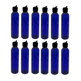 Natural Farms 4 oz Blue Cosmo BPA FREE Bottles - 12 Pack Empty Refillable Containers - Essential Oils Cleaning Products - Aromatherapy | Black Spout Cap - Made in the USA
