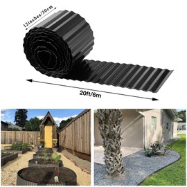 Garden Edging Border 12inx20Ft, Corrugated Metal Border Edging for Landscaping, Sturdy Metal Fence for Garden Border, Flower Beds, Lawn and Lanscape Edging Care - Black