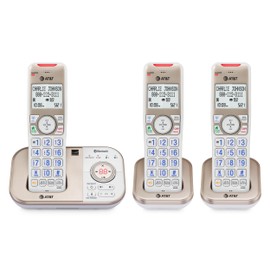 AT&T Landline Phones for Home with Answering Machine, DECT 6.0 3 Handsets Bluetooth Expandable, Smart Call Blocking, Caller ID, Intercom and Bluetooth Connect to Cell: BL3112-3 (Champagne Gold/White)