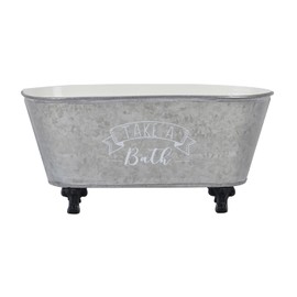 Synovana Vintage Bathtub Shaped Storage Box Galvanized Decorative Bath Tub Organizer Tray with Black Clawfoot Metal Bathtub Container Storage Bathroom Accessories - 9.06" x 4.33" x 4.33"