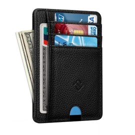 Fintie Flat Wallet, Card Holder, Faux Leather, RFID Blocking Slim Wallet, Credit Card Holder, with ID Window and Quick Access Compartment, for Men and Women, Black