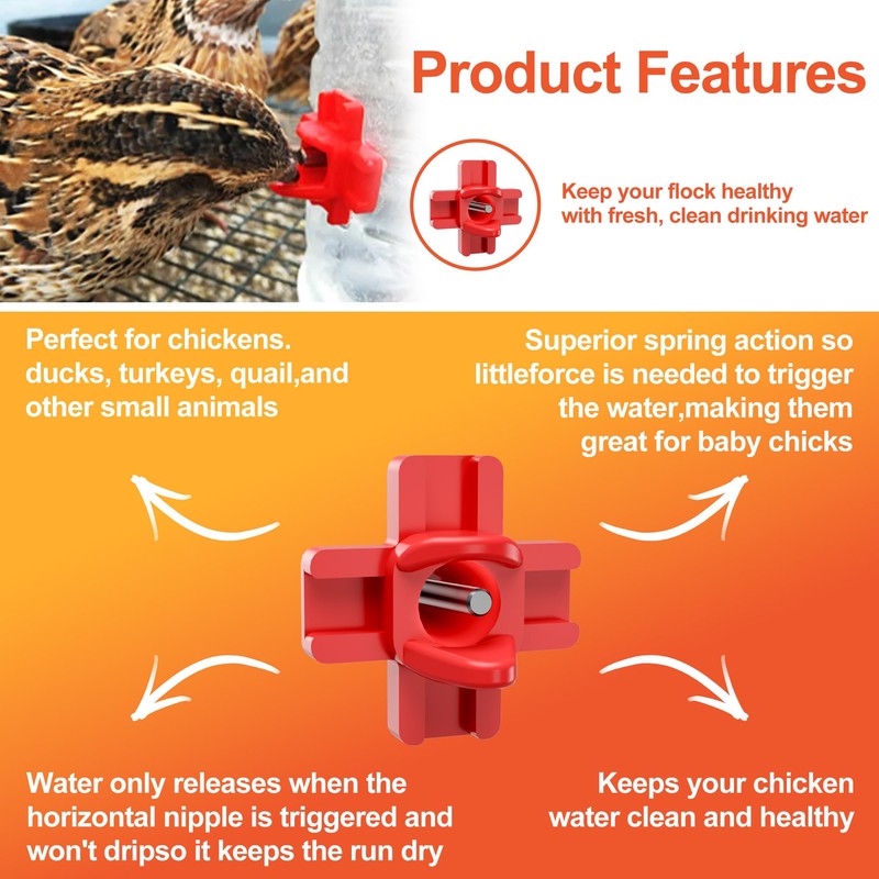 ZenxyHoC Horizontal Chicken Waterer Nipples, Automatic Poultry Watering System with