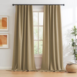 KEQIAOSUOCAI 132 Inch Linen Blackout Curtains 11 ft/feet Long for Ceiling Back Tab Loop Pocket Curtains Pinch Pleated Drapes for Patio Sliding Glass Door, Burlap Color,W50 x L132, 2 Panels