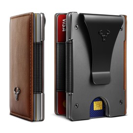 BULLIANT Mens Money Clip, Slim Leather Wallet Card Case For Men Expandable for 11 Cards RFID Blocking