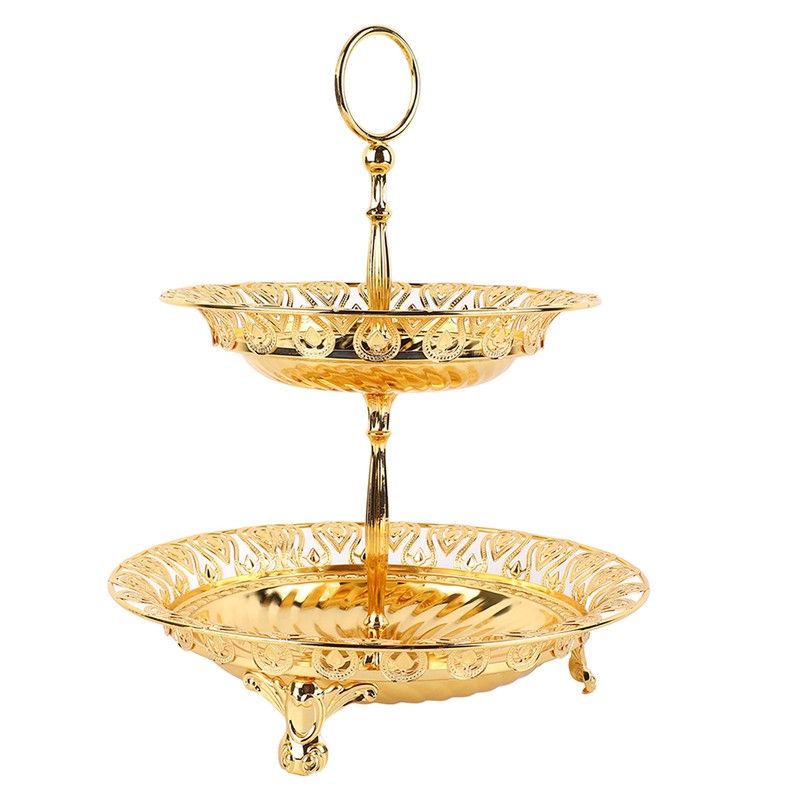 2 Tier Fruit Plate Metal Round Gold Plated Beautiful Cupcake