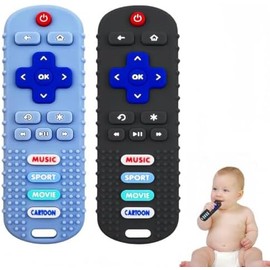 SOLIFEGOBLE mordedores de silicona suave con control remoto para bebés de 3, 6, 12 y 18 meses (negro y azul)
