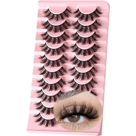 FARRED Fluffy Lashes False Eyelashes Short Wispy Eye Lash Strips 10 Pairs Separated Volume Eyelash Pack 16mm Dramatic Wispies Fake Strip Lashes Clusters Pestañas Spiky Look (C11 | 9-16MM)