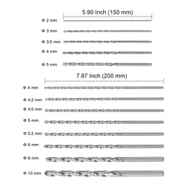 PINGEUI 26 Pieces Extra Long HSS Twist Drill Bit Set, Metal Drill Bits, Diameter 2-10mm Steel Drill Set for Metal, Wood and Aluminium