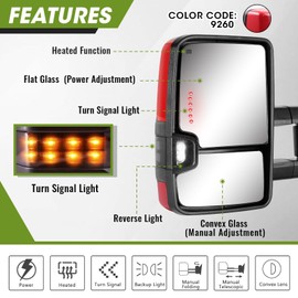 SIZIOM Towing Mirrors for 2003-2007 Chevy Silverado Avalanche Suburban Tahoe GMC Sierra Yukon Escalade with Power Heated Turn Signal Backup Light Pair Set(Paint Red)