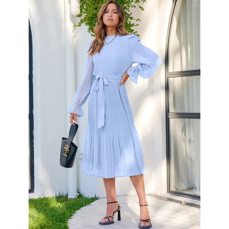 ANRABESS Women's Floral Chiffon Midi Dress Puff Long Sleeve Mock