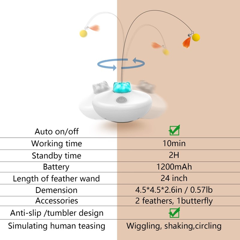 Oxawo Interactive Cat Toys Indoor Cats Toy Automatic Moving Feather