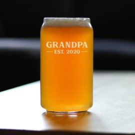 Grandpa Est 2020 - New Grandfather Beer Can Pint Glass - Fun Drinking Gift for First Time Grandparents - Bold 16 oz Glasses