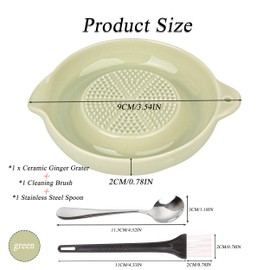 KICPUK Ceramic Grater, Ceramic Ginger Grater, Garlic Grater, Ginger Grater, Spice Grater, for Ginger, Garlic, Nutmeg, Celery, Carrots, Mustard, with Brush and Spoon, Diameter 9 cm (Green)