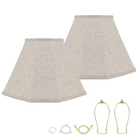 DRAWNCAT Rectangular Lamp Shade Set with 2 Lamp Harps – 2-Pack Oatmeal Linen Shades with Metal Frame, 6"x13"x10", Spider Fitter for E26/E14 Table, Floor, and Pendant Lamps