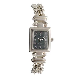 Peugeot Women Matt Rectangular Watch with Silver Rope Chain Cink Bracelet