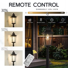 Emliviar Outdoor Solar Lamp Post Light, Dusk to Dawn Pole Lights with Clear Glass, Waterproof Solar Garden Light with Remote Control, LED Bulb Included, 500181PL-SL BK