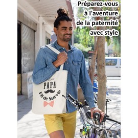 Dad to be Survival Kit – Special Pregnancy Announcement Tote Bag, Gift Bag for Baby Shower for the Super Papa, Birth Kit, Dad Box, Ecru, 40 x 35 x 10 cm