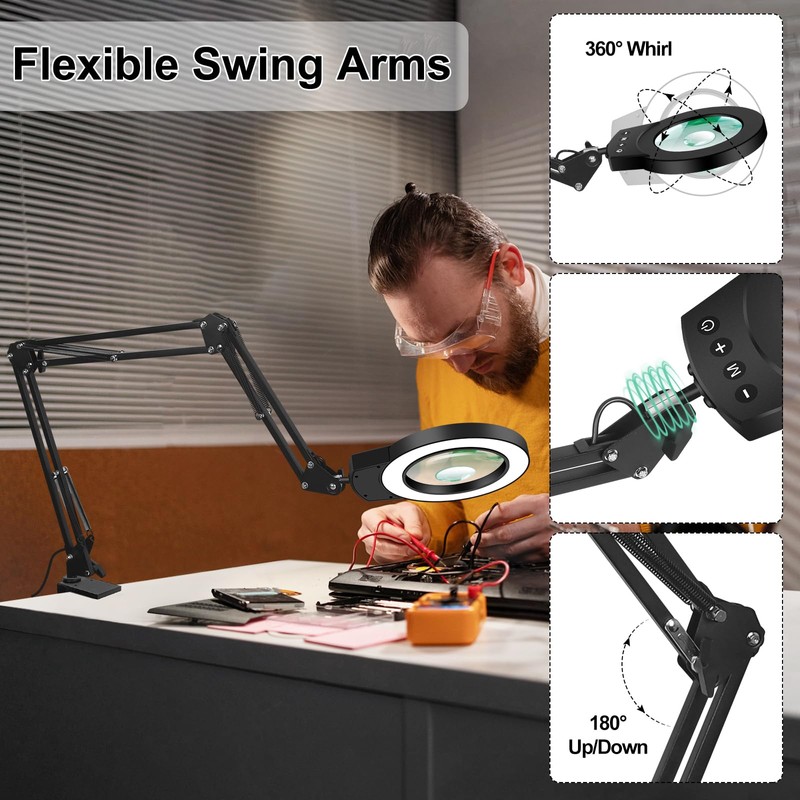NOEVSBIG Desk Magnifying Glass with Light 10+5X Desktop Lamp Close