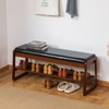 SOBIBO Solid Wood Shoe Bench, 2-Tier Entryway Bench with Cushion