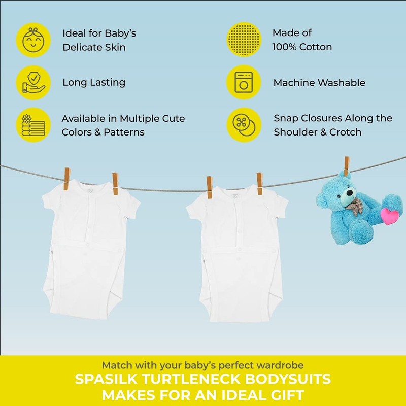 Spasilk Unisex Baby Newborn Short Sleeve Wrap Bodysuits, 2 pack,