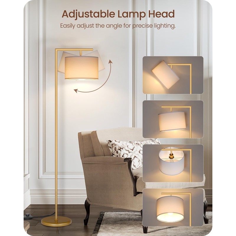 GOEBLESON Gold Dimmable Floor Lamp, Modern Arc Lamp with Remote,