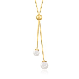 Ross-Simons Italian 6-8mm Cultured Pearl Lariat Necklace in 18kt Gold Over Sterling. 22 inches