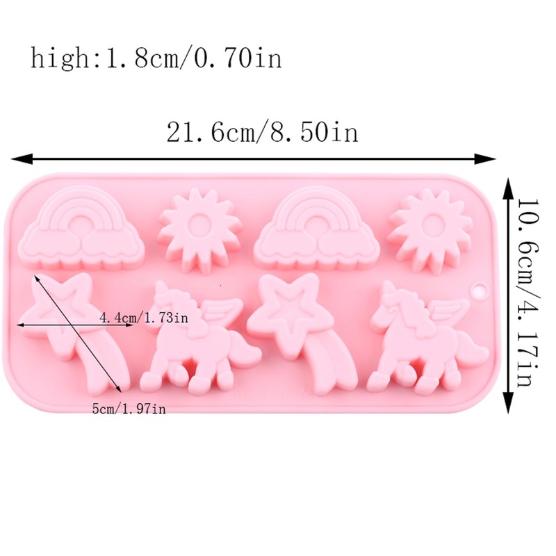EPYHREHM 8 Cavity Winged Unicorn Themed Silicone Molds Rainbow Sun