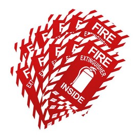 (10 Signs) - FIRE EXTINGUISHER INSIDE, White on Red, Self-Adhesive 6"x9" Signs
