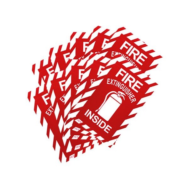 (10 Signs) - FIRE EXTINGUISHER INSIDE, White on Red, Self-Adhesive