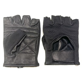 WEEKND WARRIORS Genuine Fingerless Leather Gloves Motorcycle Driving Cycling Half Finger Men Women Teen Unlined Gloves (Black Dotted, XX-Large)