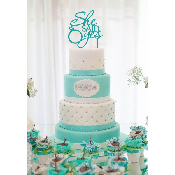 [USA-SALES] She Said Yes Cake Topper, Teal, Bridal Shower, Engagement Party Decoration, by USA-SALES Seller