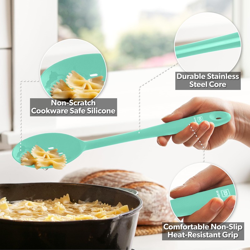 DI ORO Silicone Spoons for Cooking - Large Kitchen Spoons