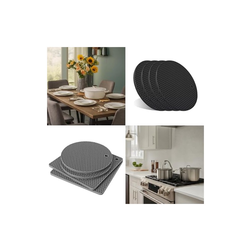 Trivets for Hot Dishes, Silicone Tivets (4, 4 Pack Black