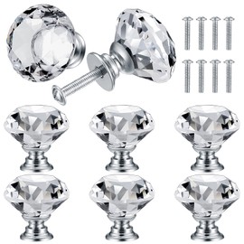8 Pcs Crystal Cabinet Knobs, Decorative Diamond Shape Crystal Glass Dresser Knobs for Dresser Drawers Cupboard Wardrobe Furniture Cabinet Pulls Handles Kitchen Bathroom Bedroom Knob(Silver, 30mm)