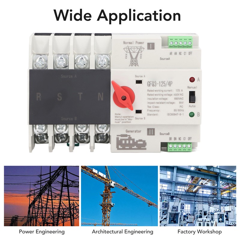 4P Automatic Transfer Switch 35mm Rail Mount Dual Power Generator