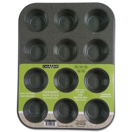 CasaWare Mini Muffin Pan 12 Cup Ceramic Coated Non-Stick (Silver Granite)