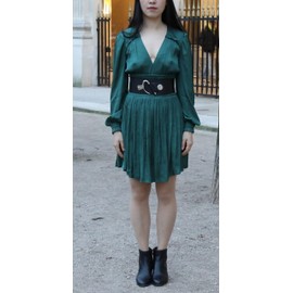 FASHIONGEN - Cowhide leather elastic belt for women, DARLENE - Black, Small/waist size 28 to 30