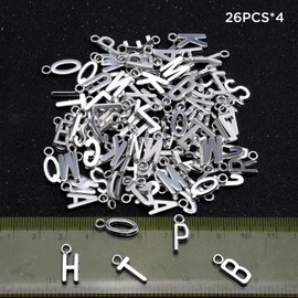SAVITA 104 Pieces ABC Letter Charms Mini Capital Alphabet A-Z Zinc Alloy Bracelet Necklace Pendants for DIY Jewellery Making
