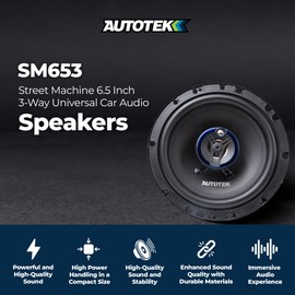 Autotek 2 Pack Street Machine 6.5 Inch 3-Way Car Audio Coaxial Speakers with Neo Mylar Soft Dome Tweeters for Crystal Clear Sound and Poly Cones