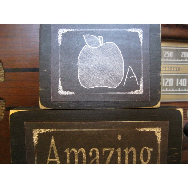 Handmade Amazing Teacher Apple Primitive Rustic Handmade Stacking Blocks Wooden