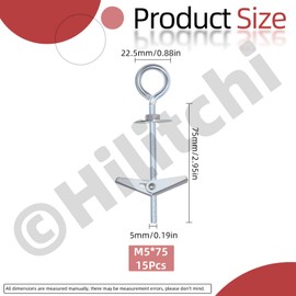 Hilitchi 15Pcs M5 O-Shaped Toggle Bolts and Wing Nut Kit Eye Bolt Toggle Anchors Set Butterfly Toggle Anchors Toggle Bolts Heavy Duty Butterfly Anchors for Hanging Lamps Heavy Items