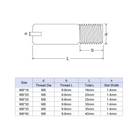 sourcing map 5Pcs M8 x 40mm Slotted Cylindrical Pin 304 Stainless Steel Dowel External Thread Locating Pin for Furniture Cabinets