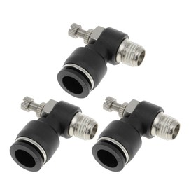 HOPESPANNER Push to Connect Air Fittings 1/2" 90 Degree Air Flow Control Valve Plastic Metal 1/4"BSPT 3 Pcs Black Silver Tone