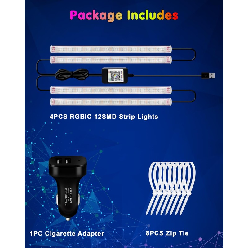 GLL RGBIC Car Interior Lighting, Ambient Lighting, Improved Dual Line