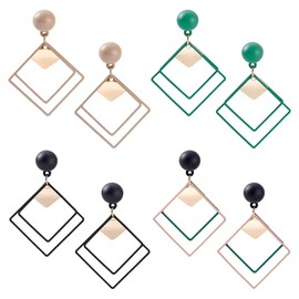 CRAFTYMELODY 4 Pairs 4 Colors Alloy Rhombus Stud Earrings 49x34mm Statement Post Earring Vintage Geometry Colorful Dangle Earrings Trendy Accessories Creative Jewelry Gift For Women