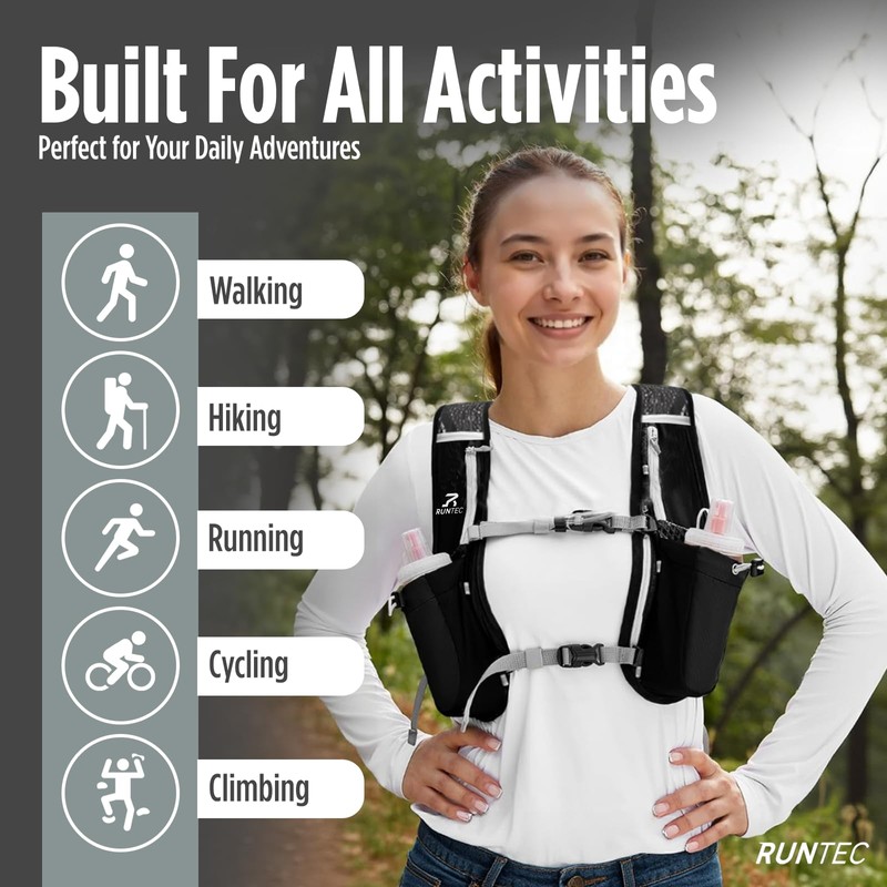 RUNTEC® Black Lightweight Running Vest Hydration Backpack | 2X Water